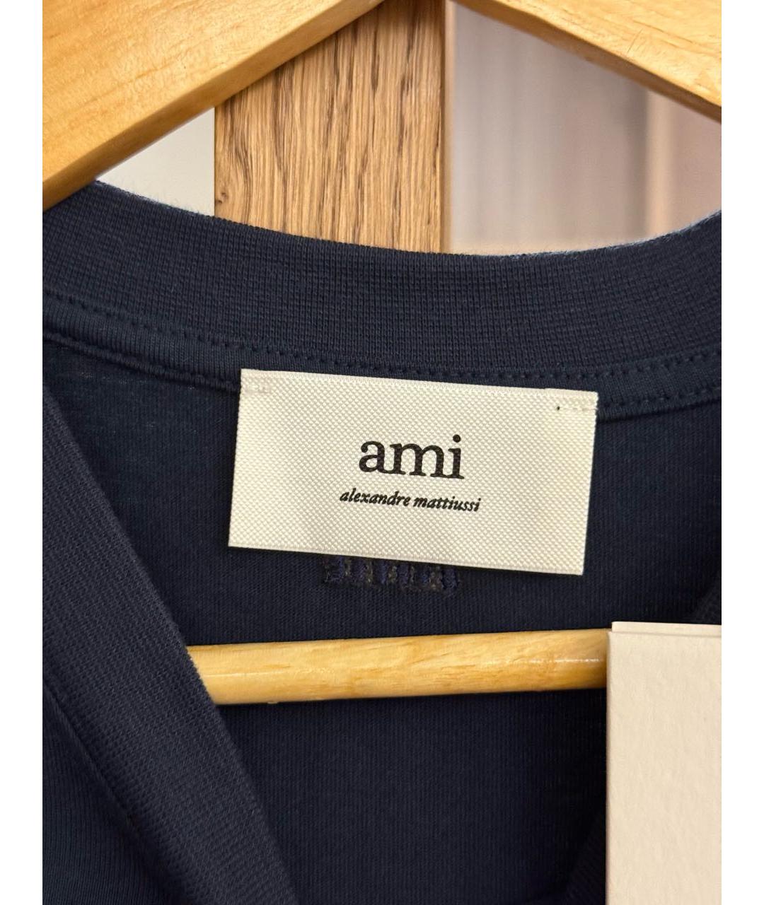 Ami Paris Темно-синяя хлопковая футболка, фото 3