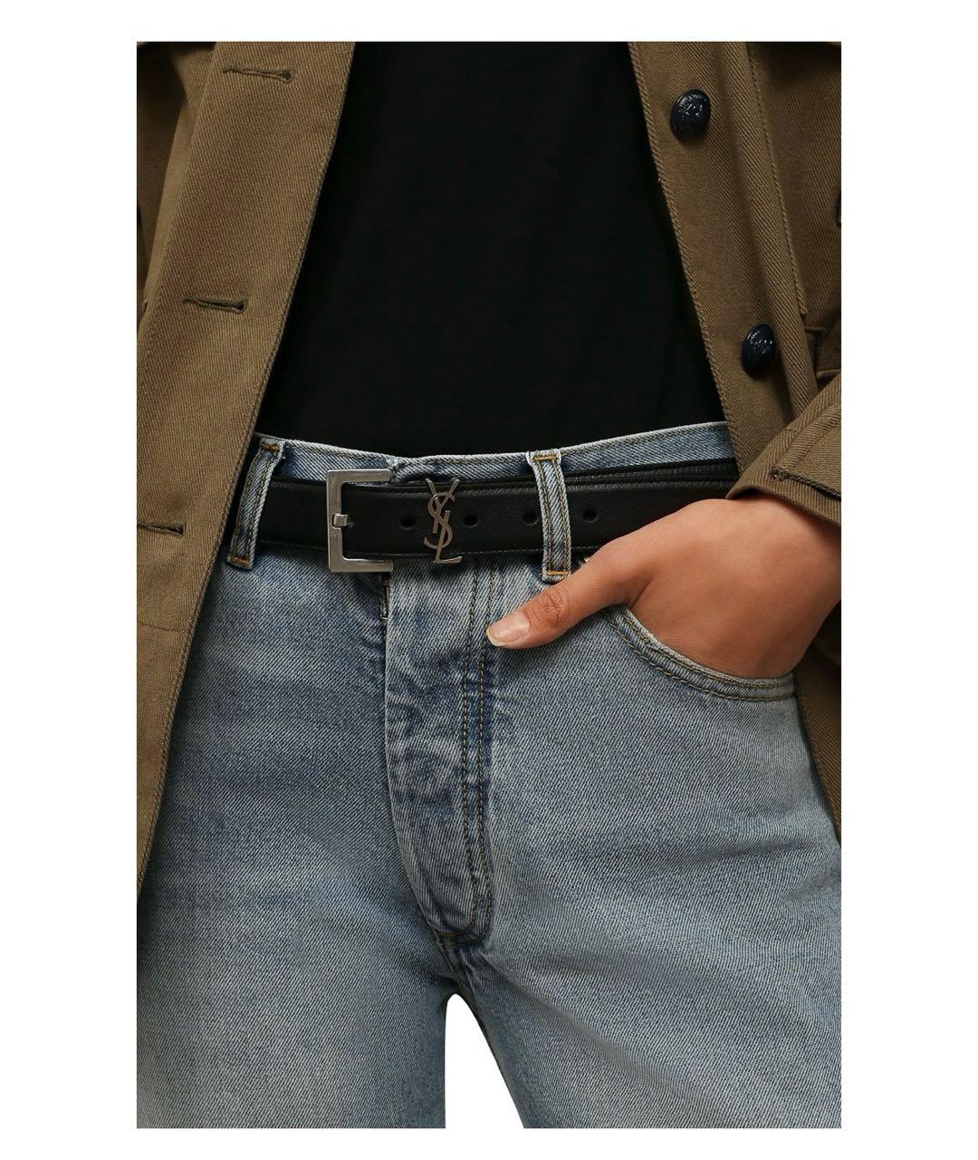 SAINT LAURENT Черный кожаный ремень, фото 4