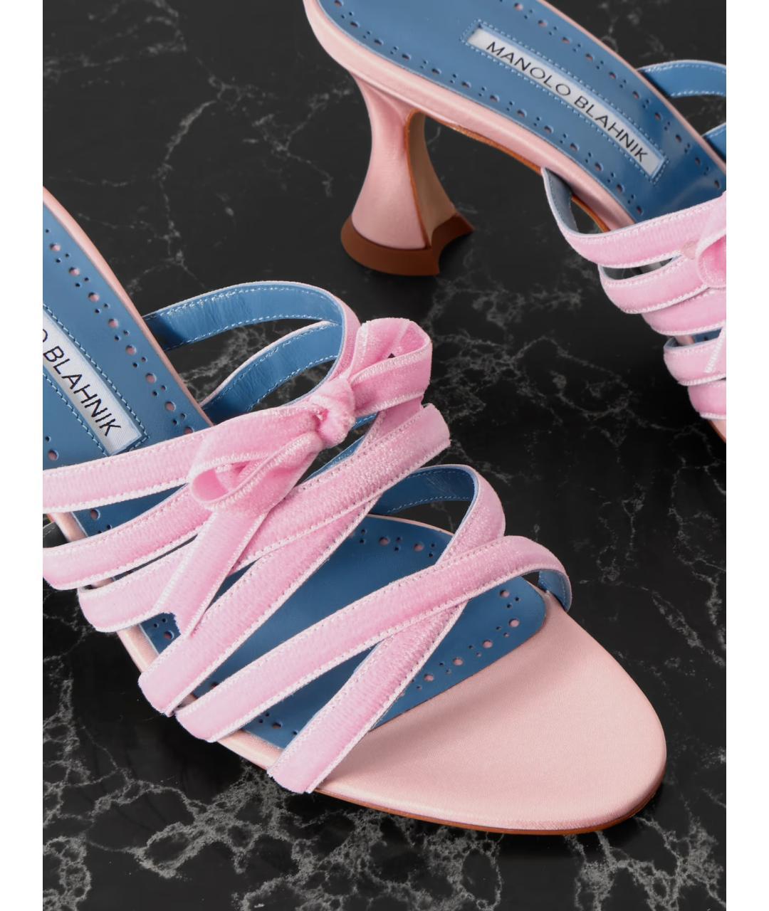 MANOLO BLAHNIK Розовые бархатные мюли, фото 3