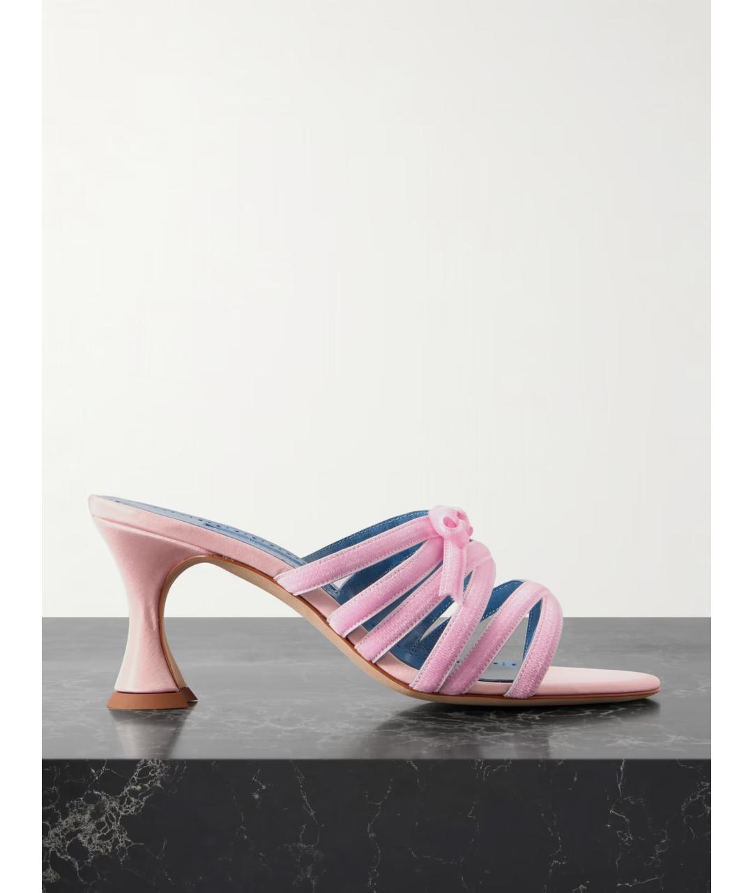 MANOLO BLAHNIK Розовые бархатные мюли, фото 5