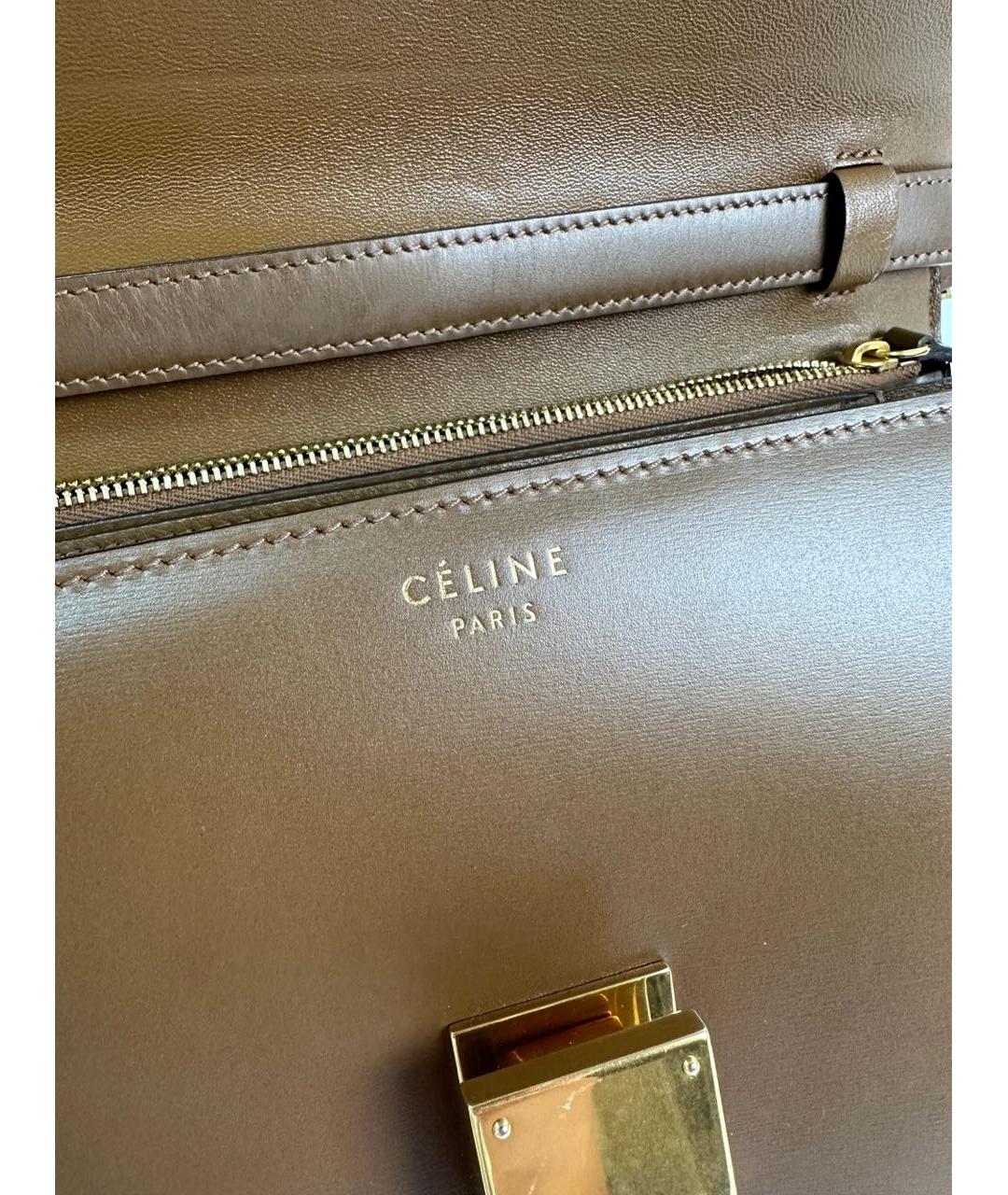 CELINE Коричневая кожаная сумка с короткими ручками, фото 7