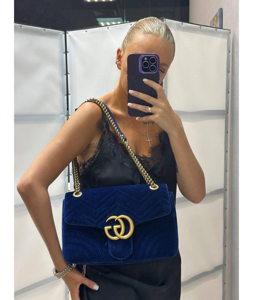 GUCCI Темно-синяя бархатная сумка через плечо, фото 8