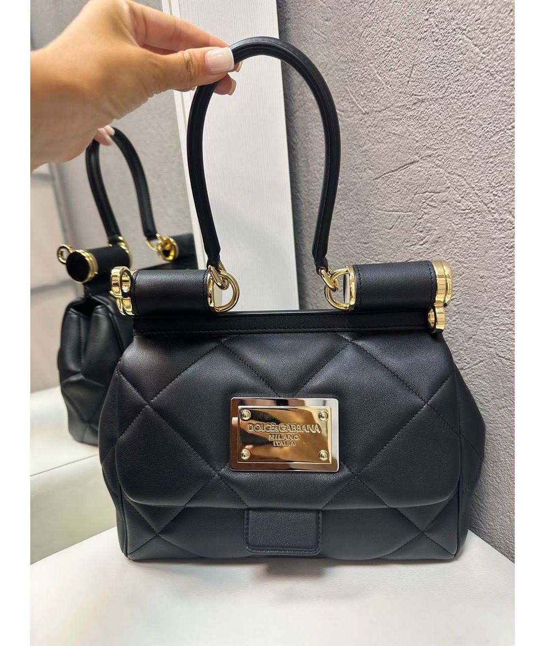 DOLCE&GABBANA Черная кожаная сумка с короткими ручками, фото 8