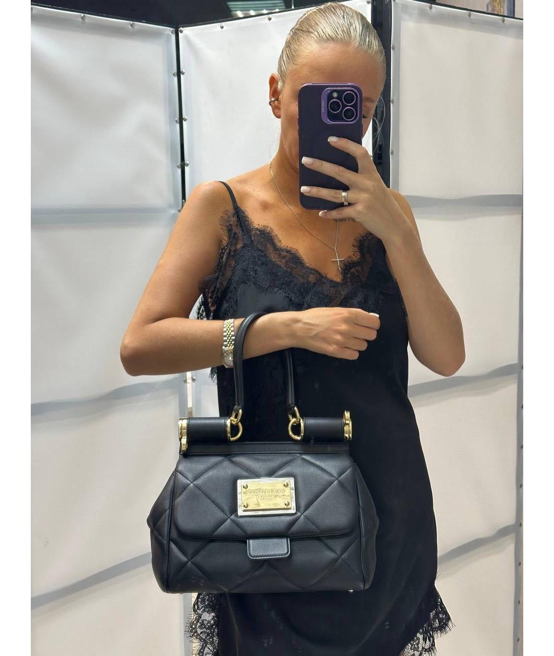 DOLCE&GABBANA Черная кожаная сумка с короткими ручками, фото 5