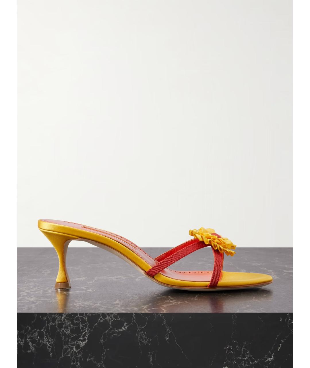 MANOLO BLAHNIK Желтые текстильные мюли, фото 5