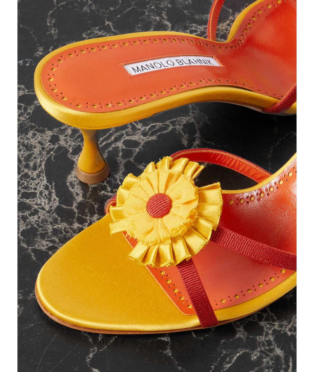 MANOLO BLAHNIK Желтые текстильные мюли, фото 4