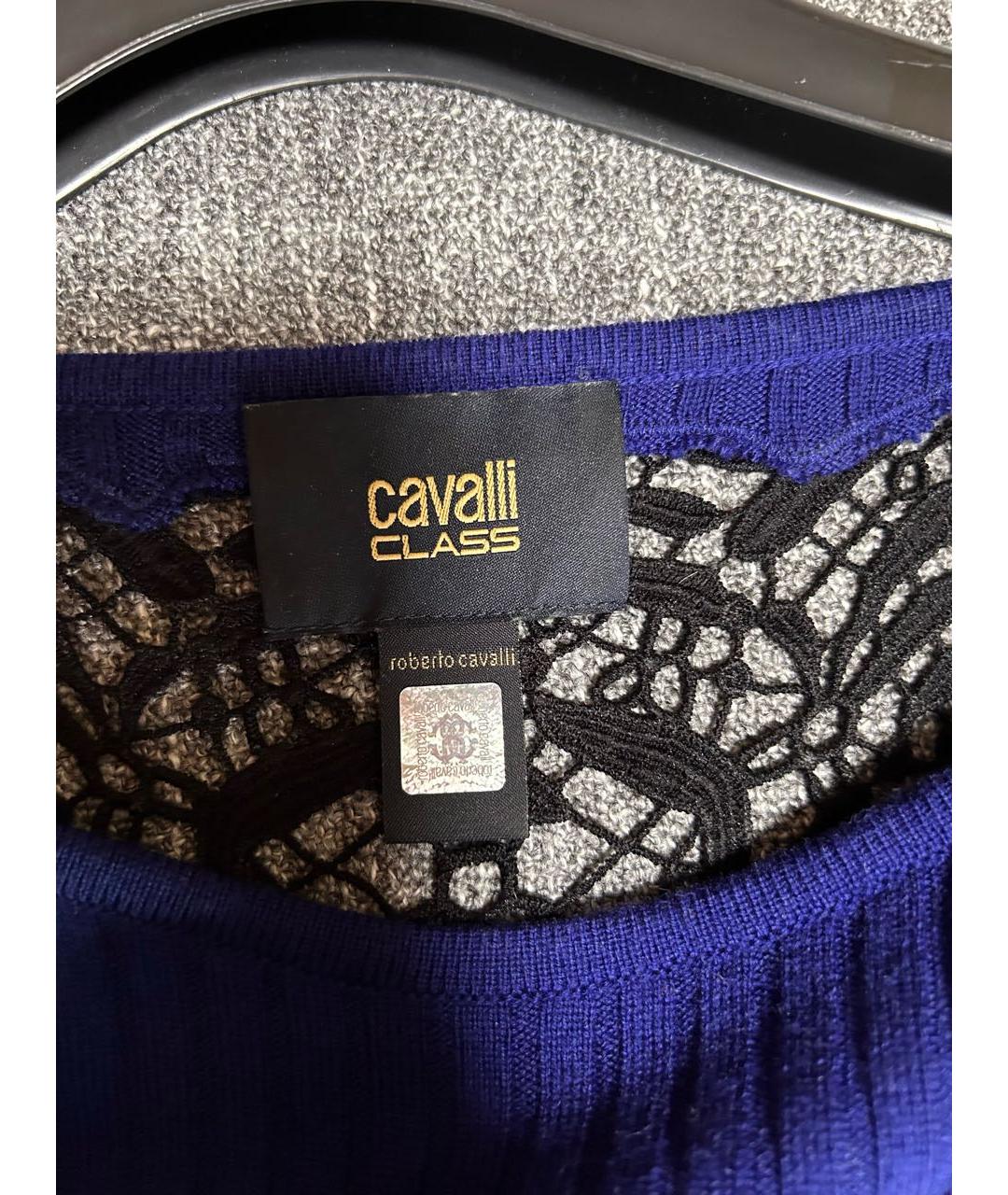 CAVALLI CLASS Синее шерстяное повседневное платье, фото 4