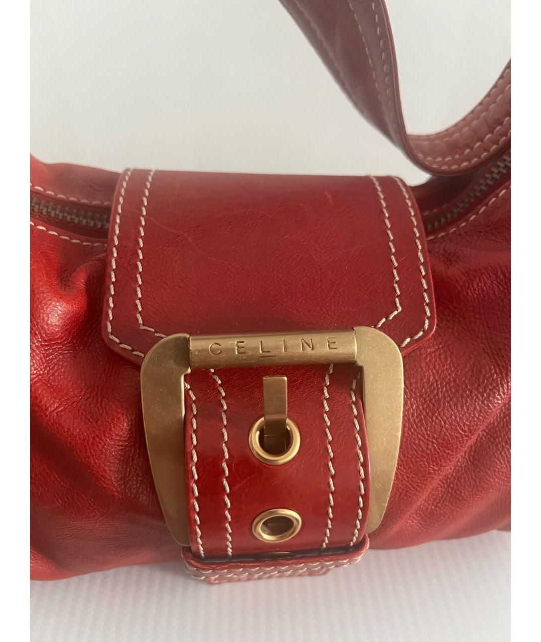CELINE Бордовая кожаная сумка с короткими ручками, фото 5