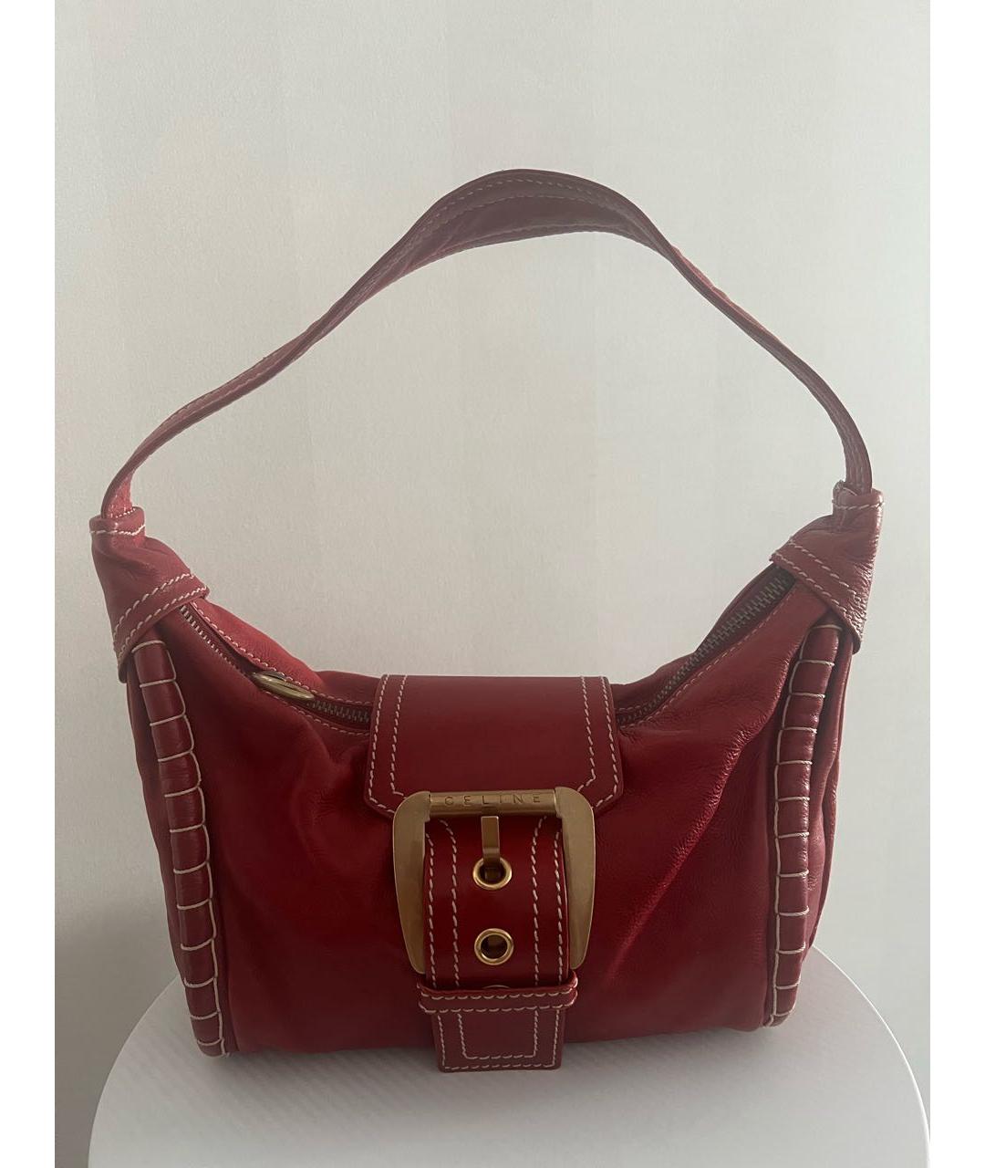 CELINE Бордовая кожаная сумка с короткими ручками, фото 6