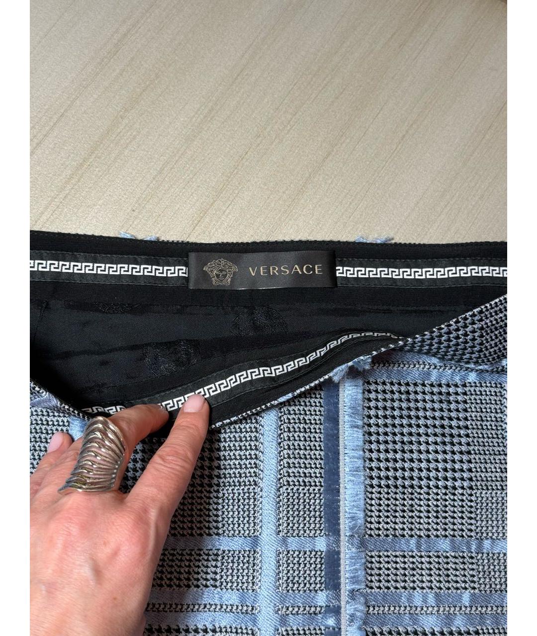 VERSACE Голубая вискозная юбка мини, фото 2