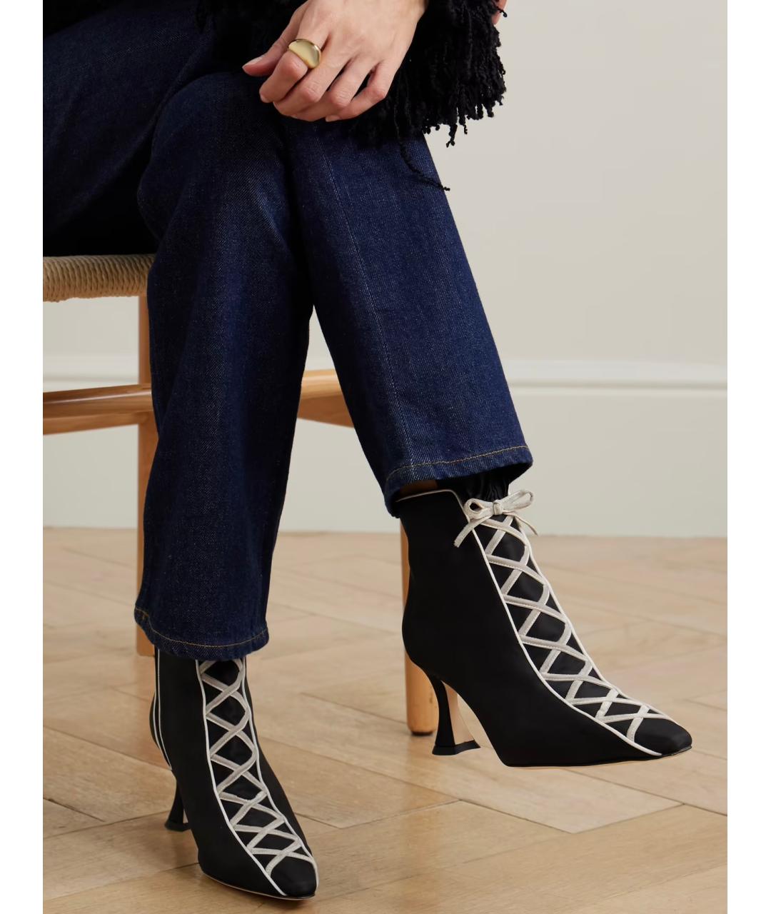 MANOLO BLAHNIK Черные текстильные ботильоны, фото 2