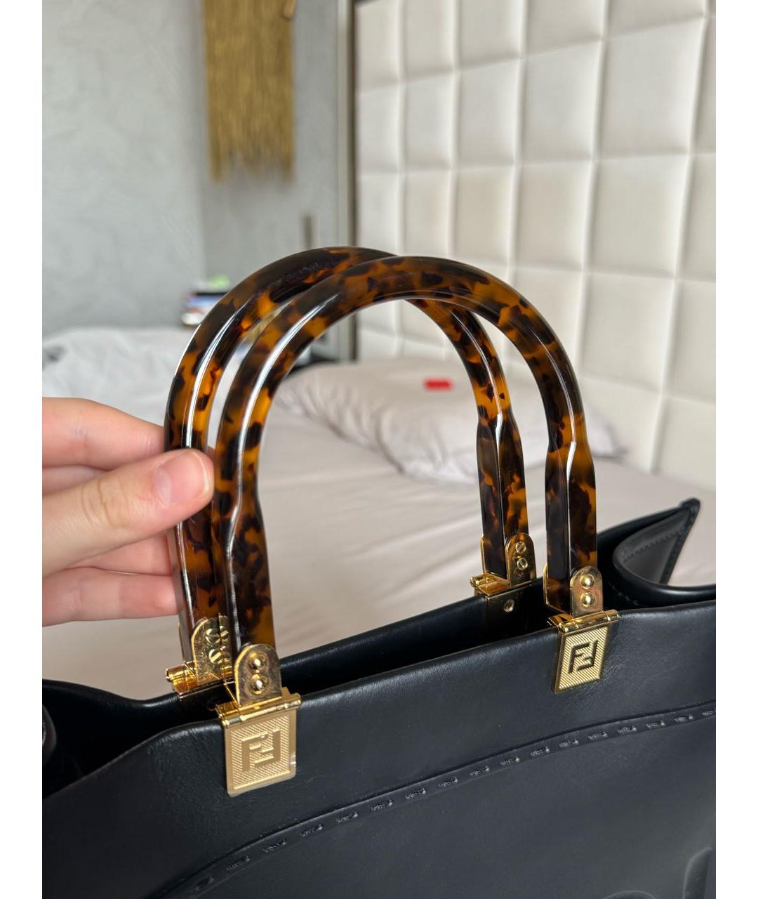 FENDI Черная кожаная сумка тоут, фото 8