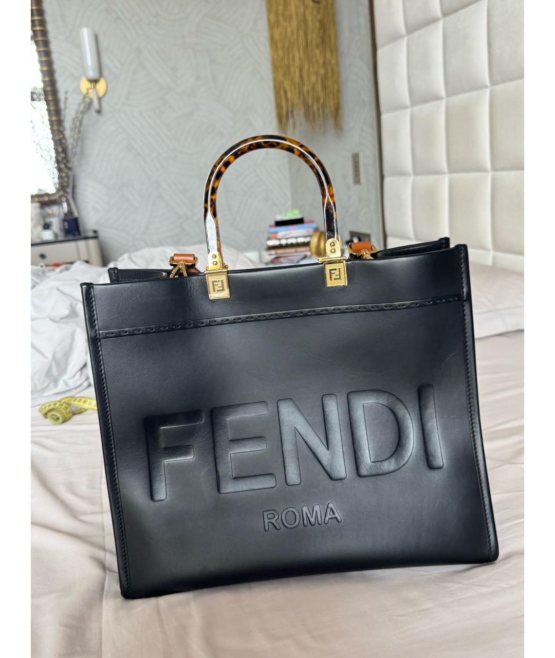 FENDI Черная кожаная сумка тоут, фото 9