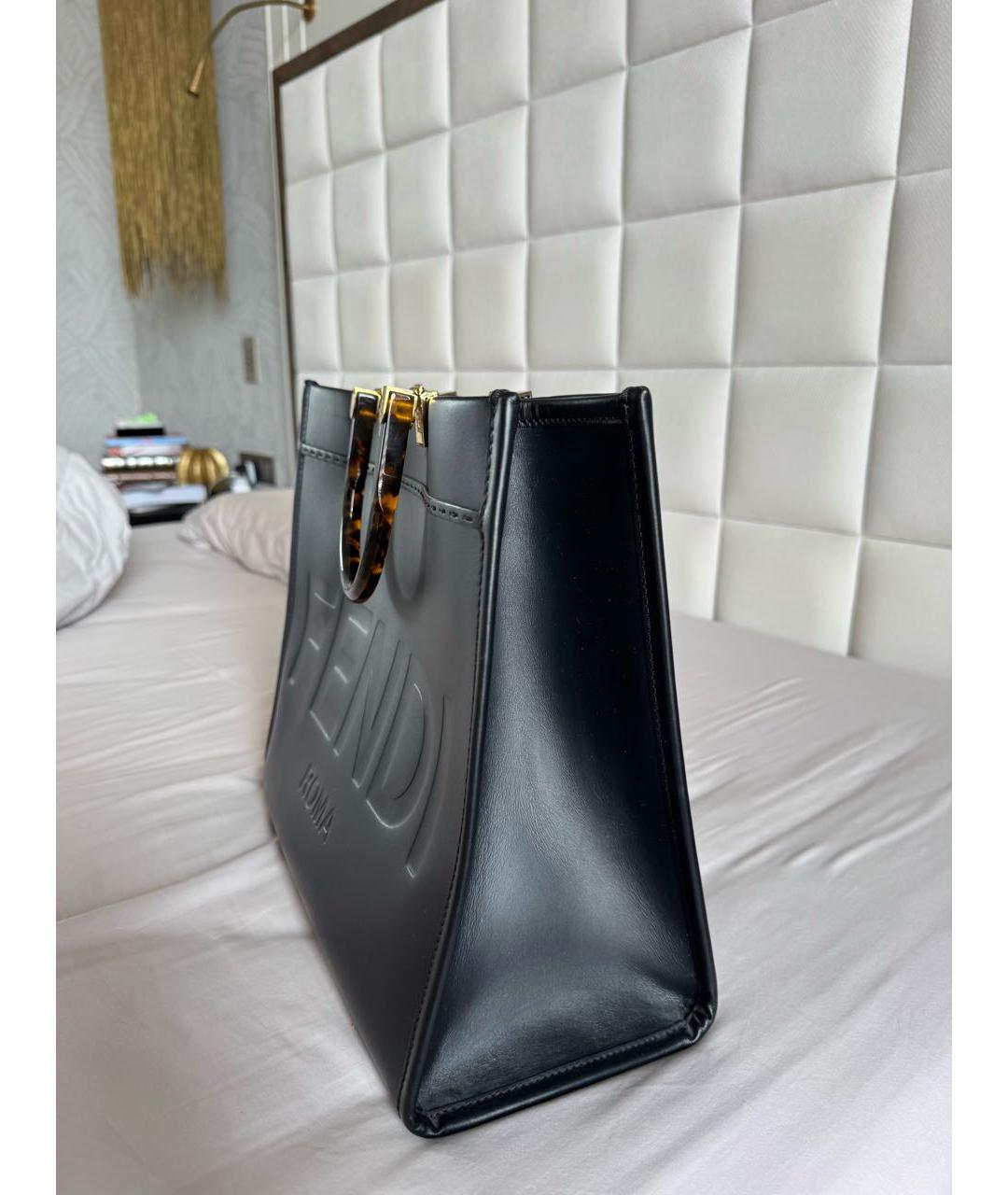 FENDI Черная кожаная сумка тоут, фото 2