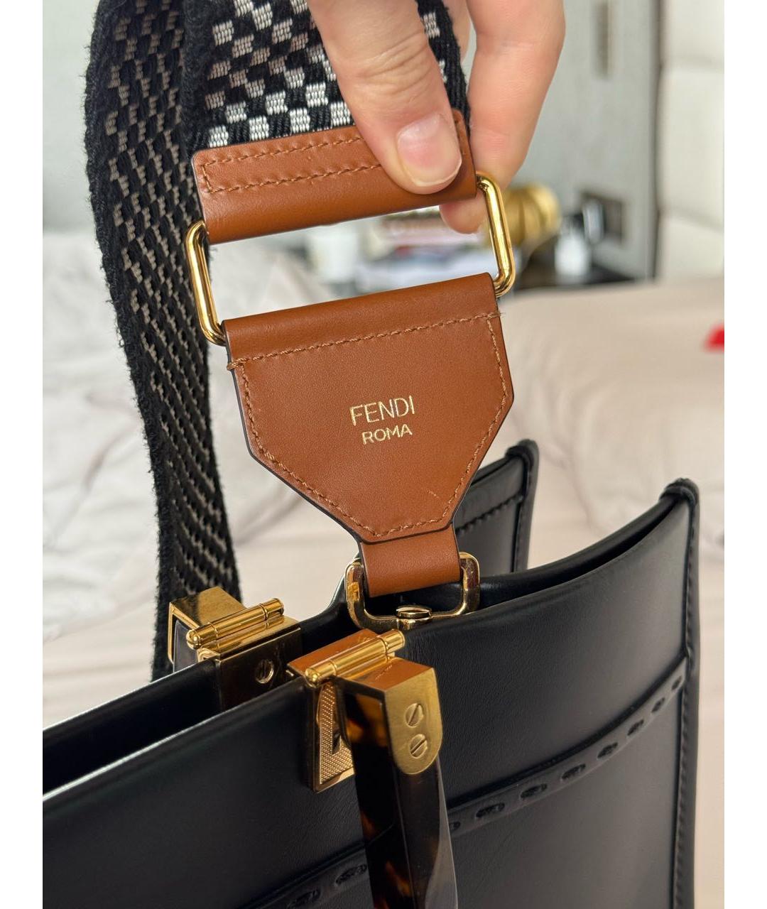 FENDI Черная кожаная сумка тоут, фото 7