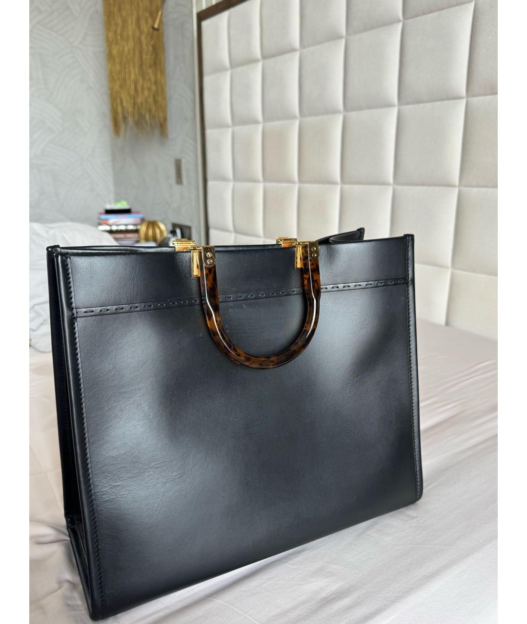 FENDI Черная кожаная сумка тоут, фото 3