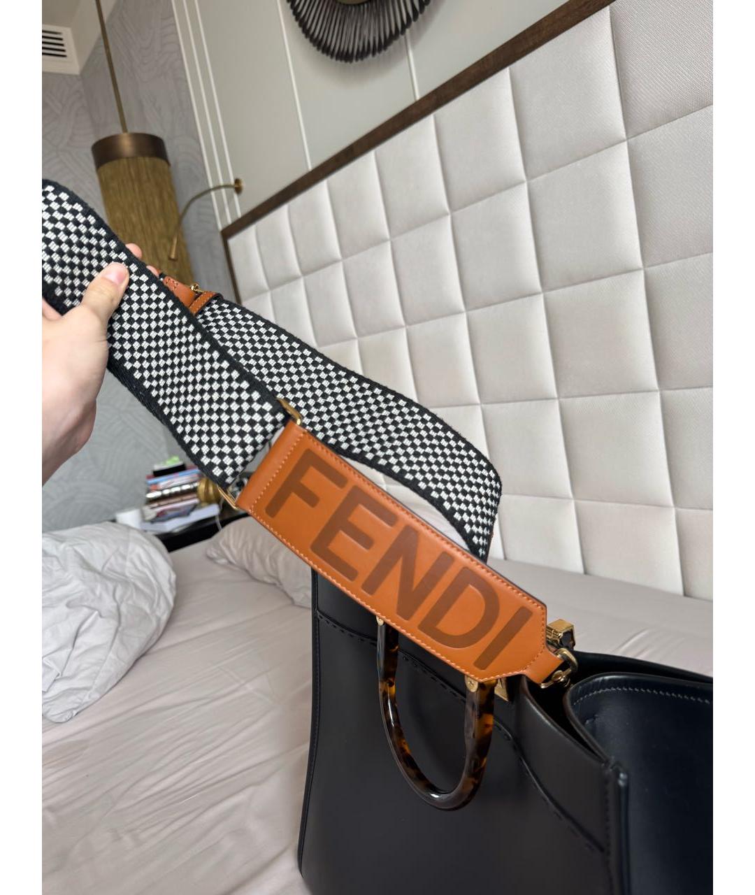 FENDI Черная кожаная сумка тоут, фото 6