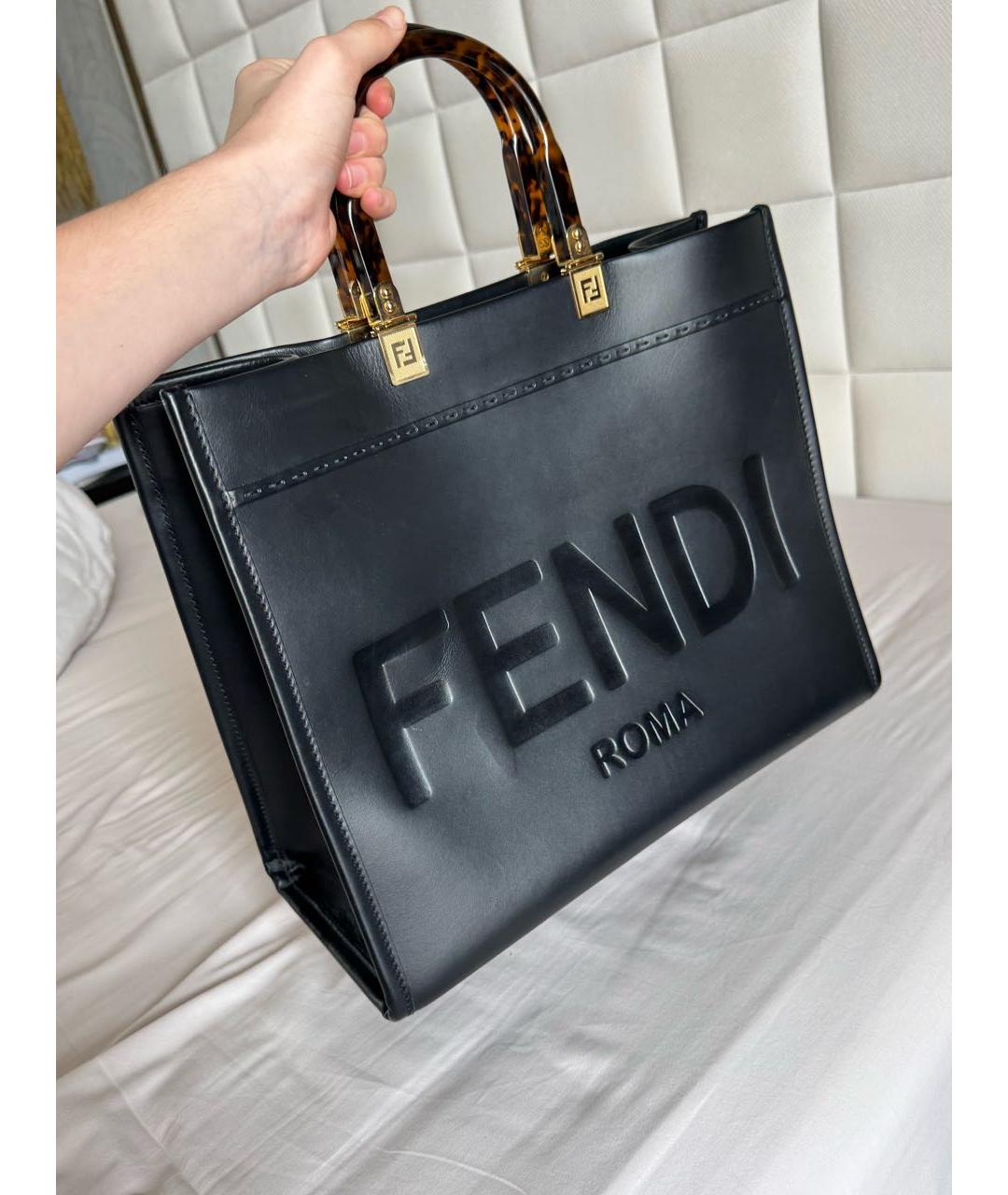 FENDI Черная кожаная сумка тоут, фото 5