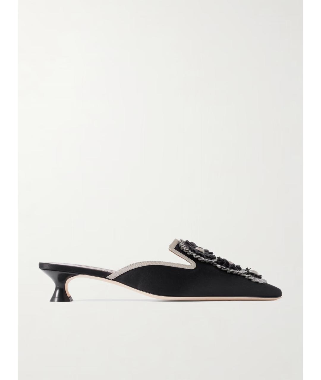 MANOLO BLAHNIK Черные текстильные мюли, фото 5