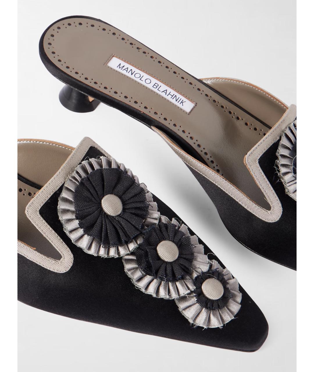MANOLO BLAHNIK Черные текстильные мюли, фото 3
