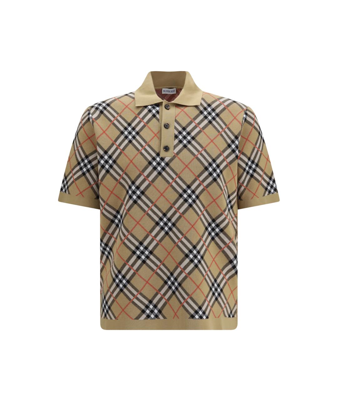 BURBERRY Бежевое хлопковое поло с коротким рукавом, фото 1