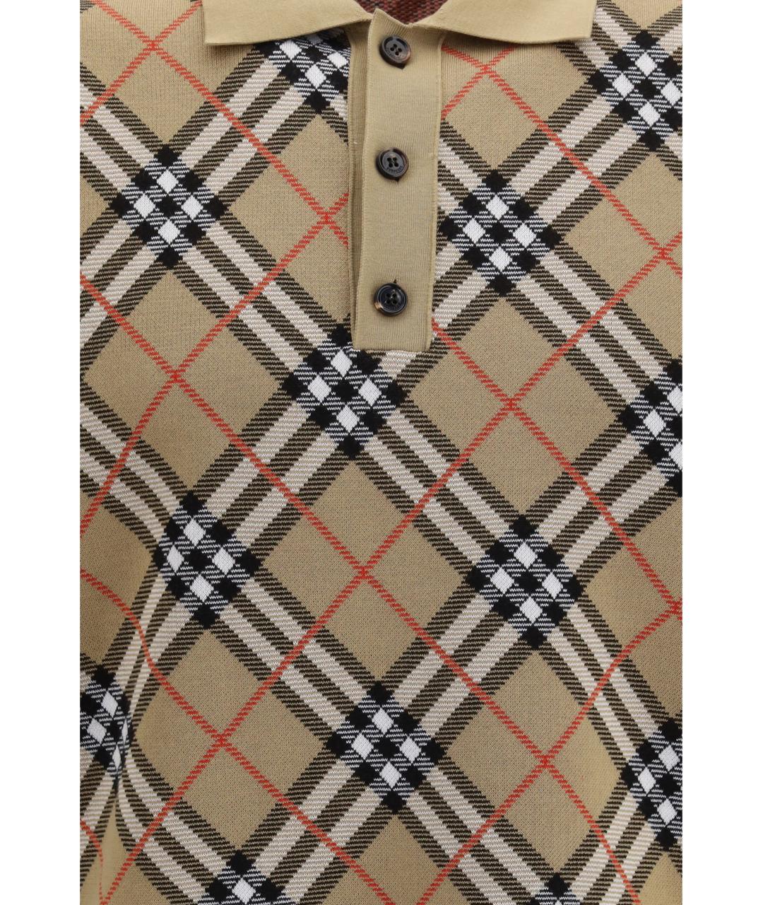 BURBERRY Бежевое хлопковое поло с коротким рукавом, фото 3