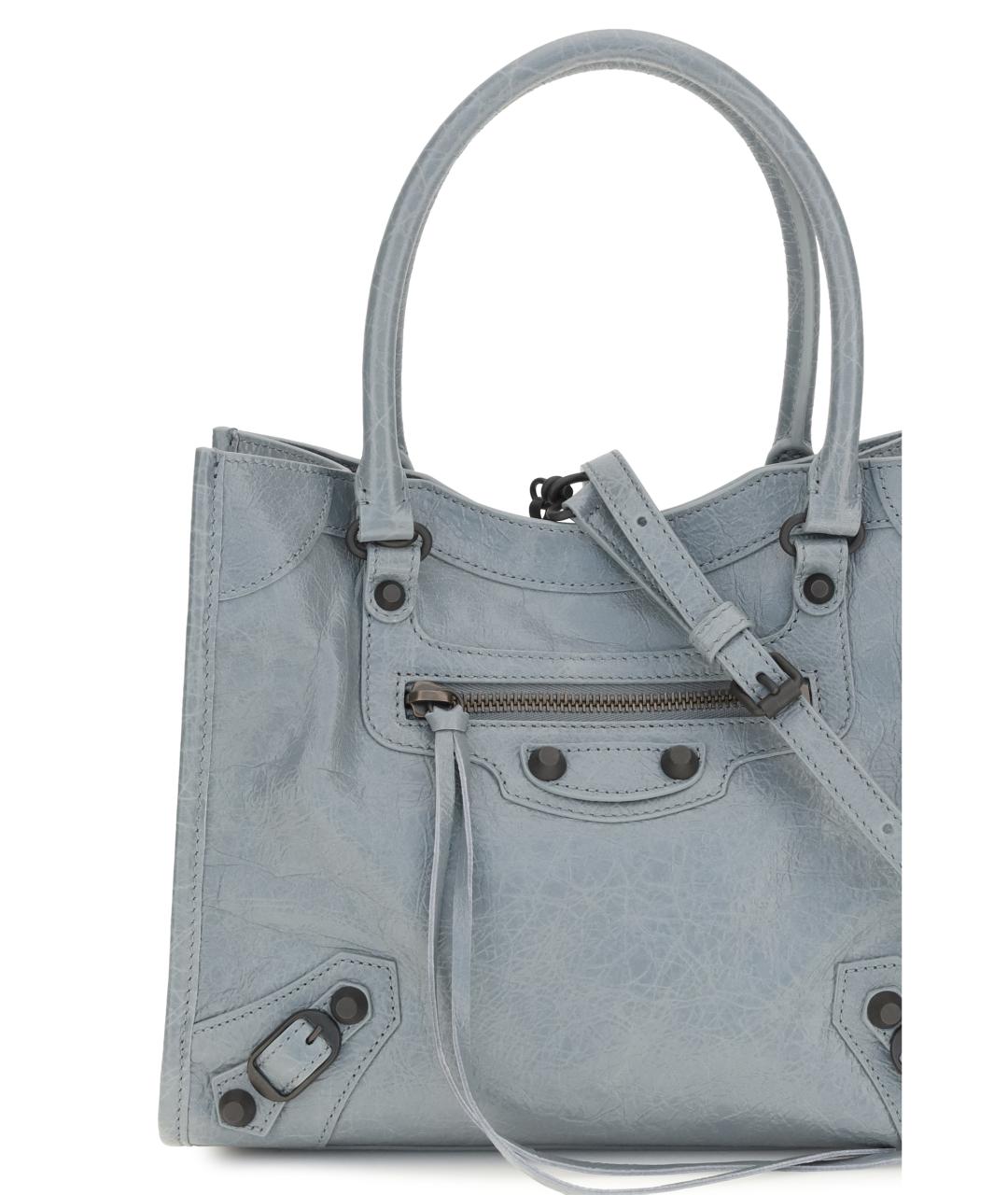 BALENCIAGA Голубая кожаная сумка тоут, фото 4