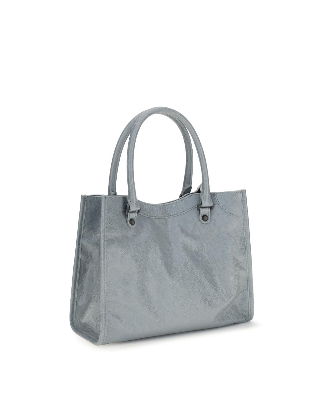 BALENCIAGA Голубая кожаная сумка тоут, фото 3