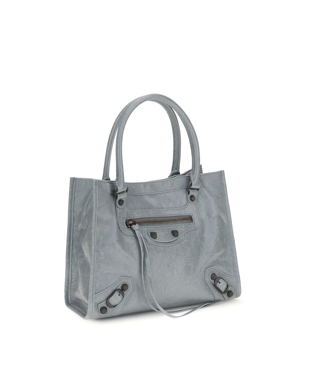 BALENCIAGA Голубая кожаная сумка тоут, фото 2