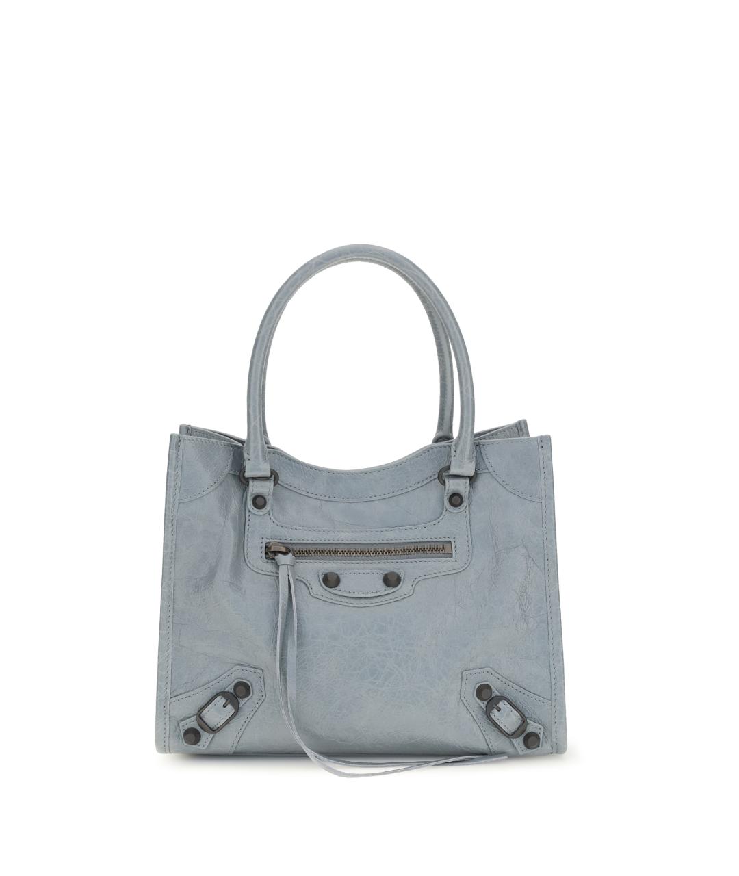 BALENCIAGA Голубая кожаная сумка тоут, фото 1