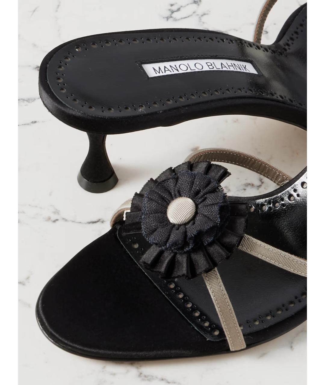 MANOLO BLAHNIK Черные текстильные мюли, фото 4