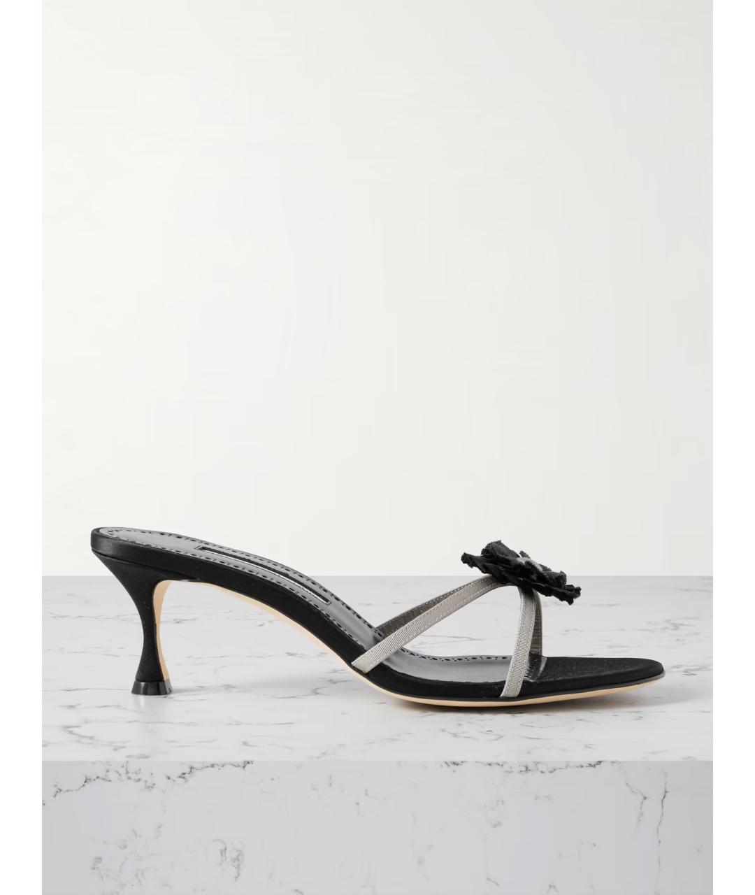 MANOLO BLAHNIK Черные текстильные мюли, фото 5