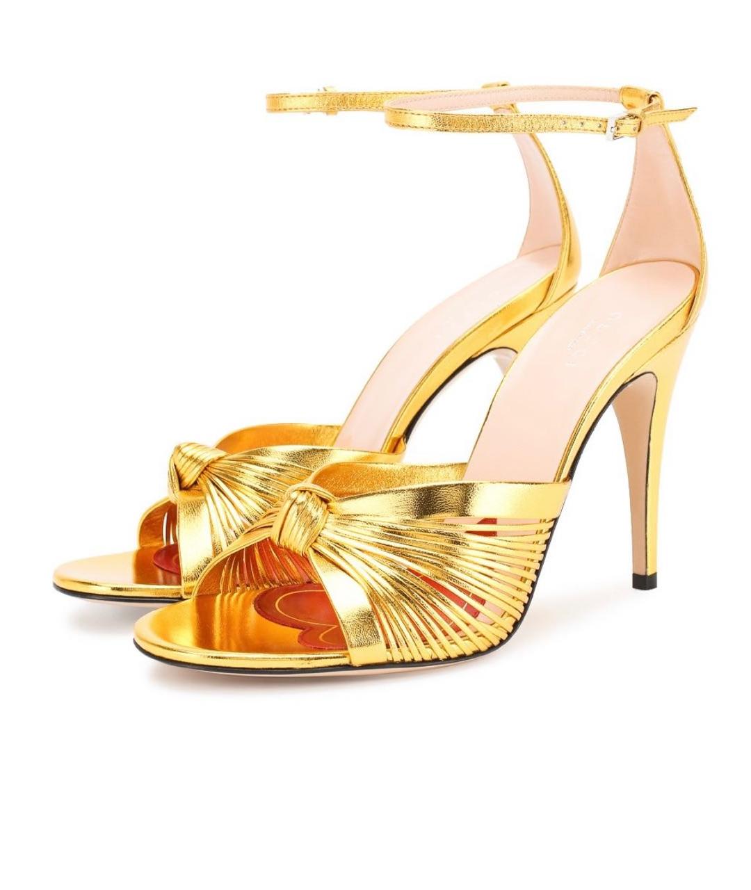GUCCI Золотые кожаные босоножки, фото 9