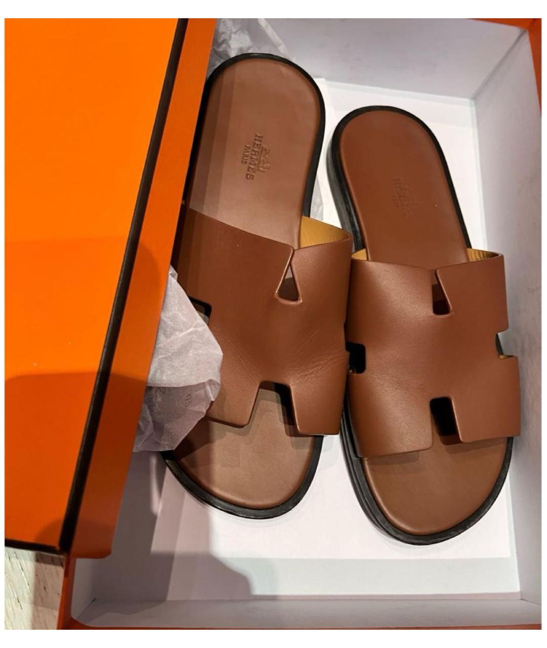 HERMES Коричневые кожаные босоножки, фото 3