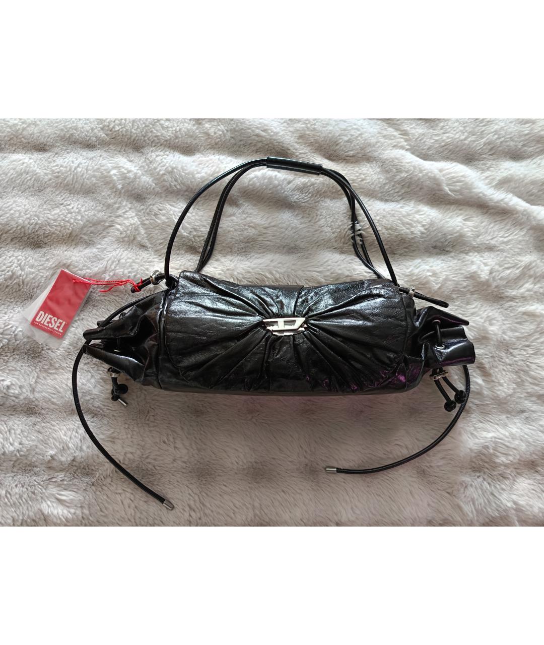 DIESEL Черная сумка с короткими ручками из лакированной кожи, фото 6