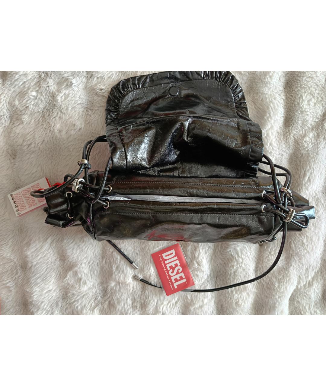 DIESEL Черная сумка с короткими ручками из лакированной кожи, фото 4