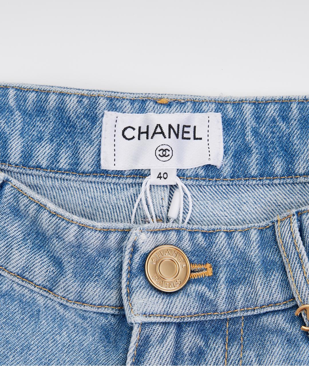 CHANEL Голубые хлопковые прямые джинсы, фото 5