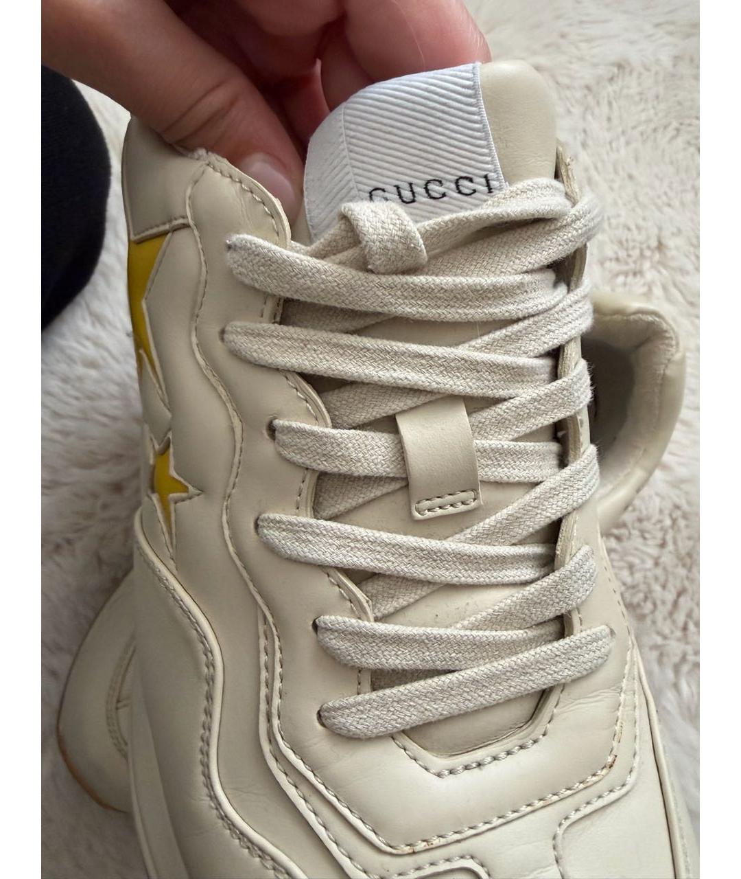 GUCCI Бежевые кожаные кроссовки, фото 3