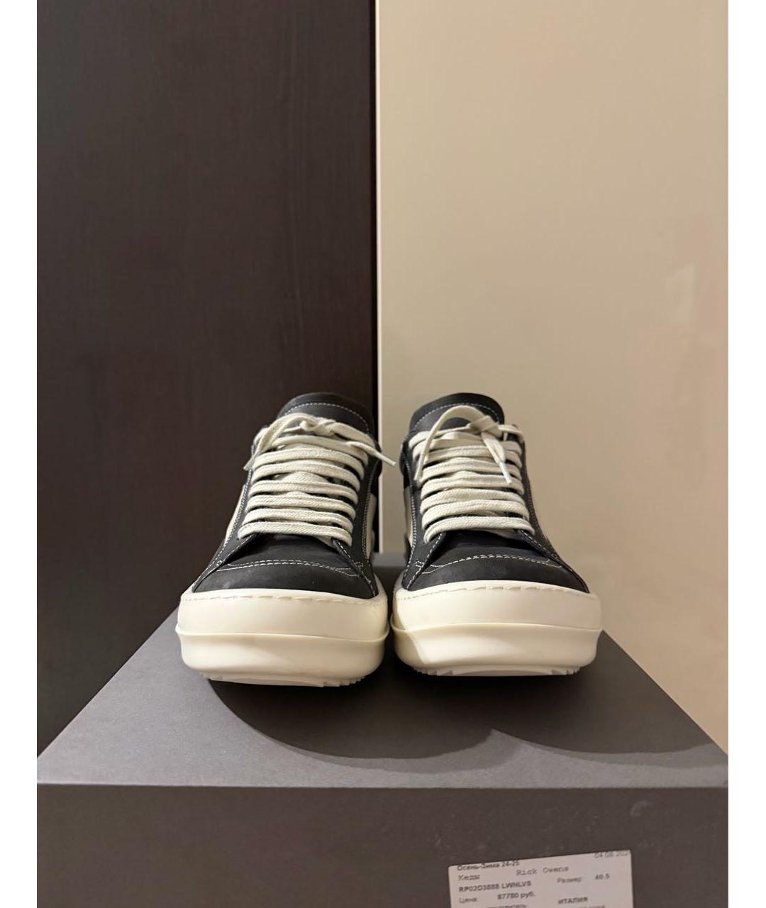 RICK OWENS Черные кожаные низкие кроссовки / кеды, фото 2