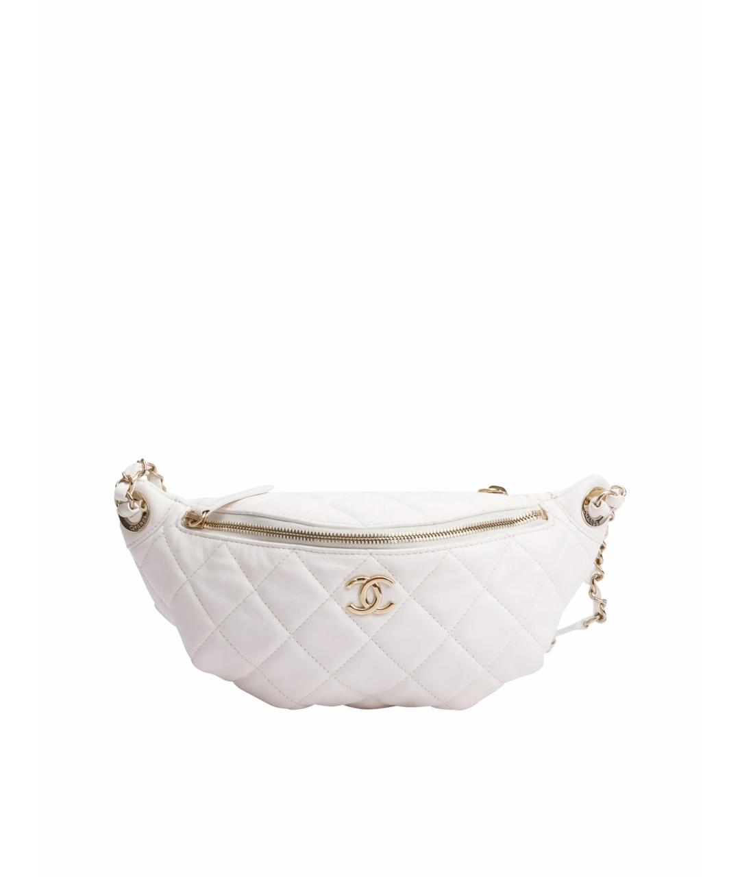 CHANEL Белая кожаная поясная сумка, фото 1