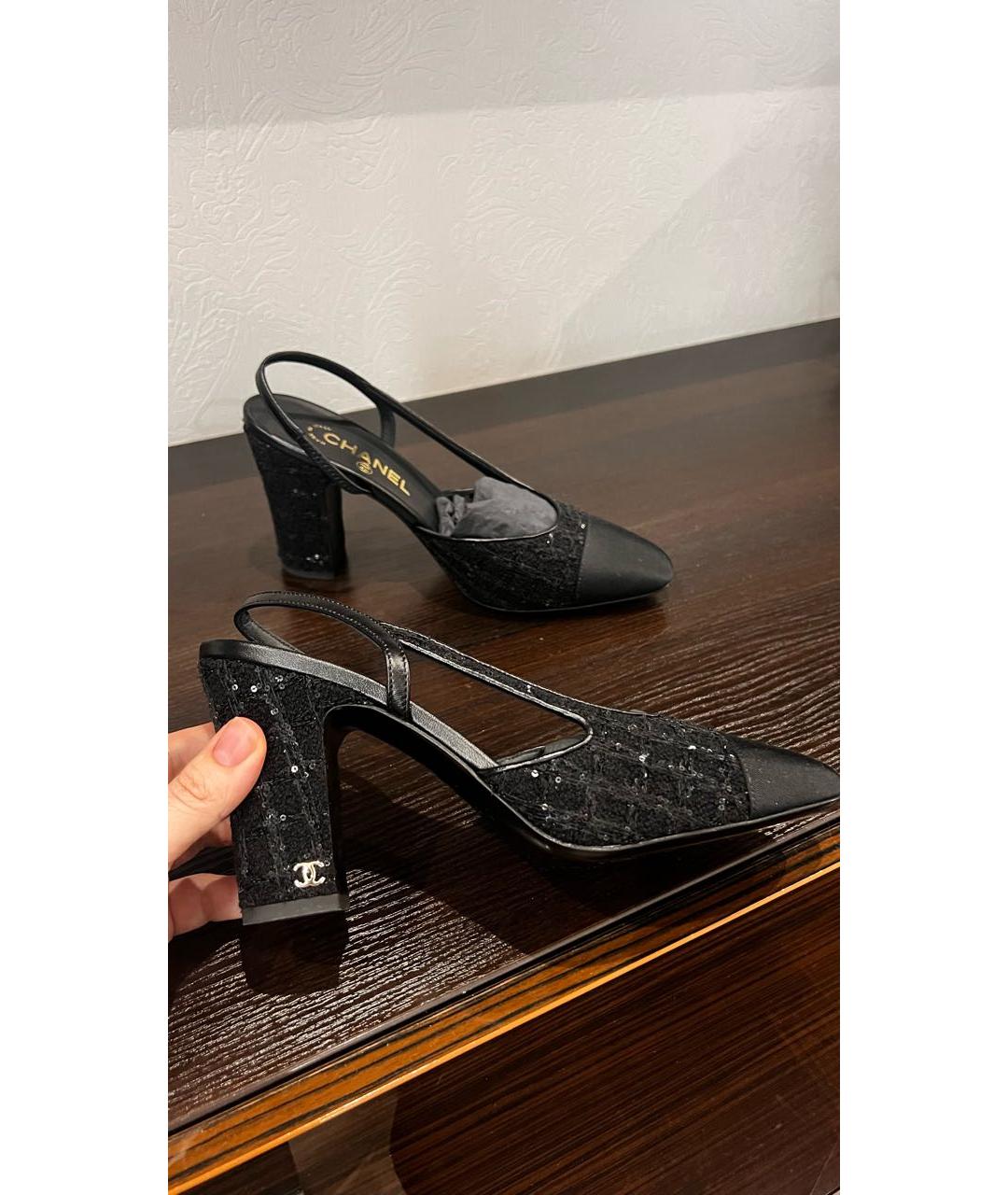 CHANEL Черные текстильные туфли, фото 4