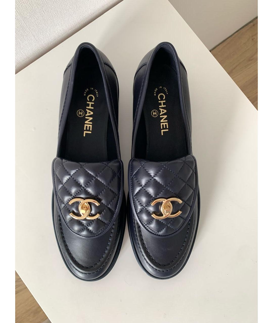 CHANEL Темно-синие кожаные лоферы, фото 4