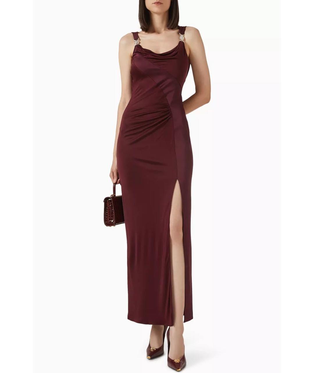 VERSACE Бордовое вискозное коктейльное платье, фото 5
