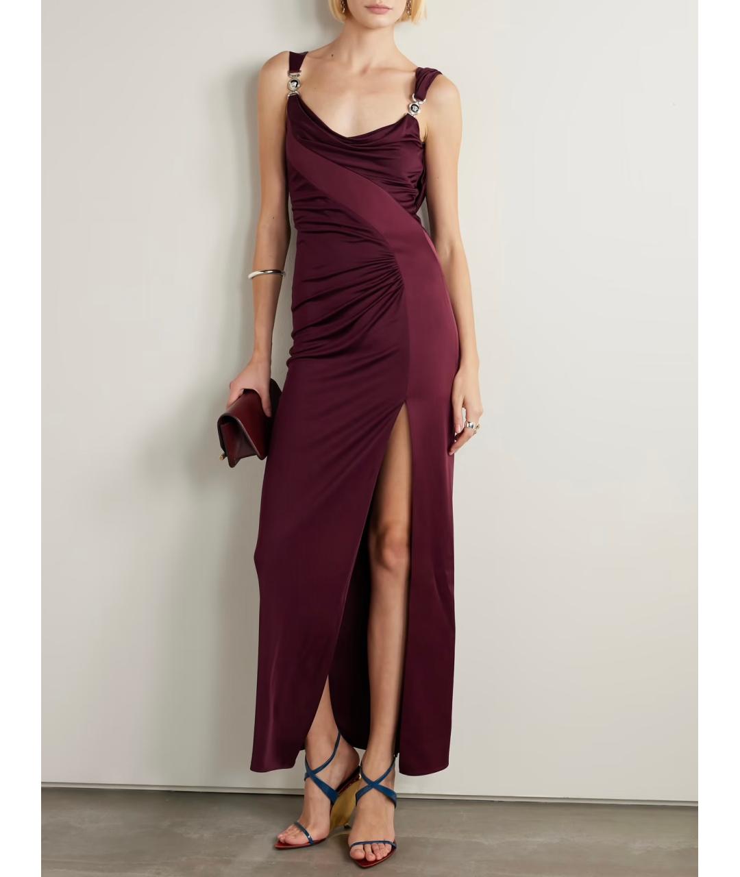VERSACE Бордовое вискозное коктейльное платье, фото 2