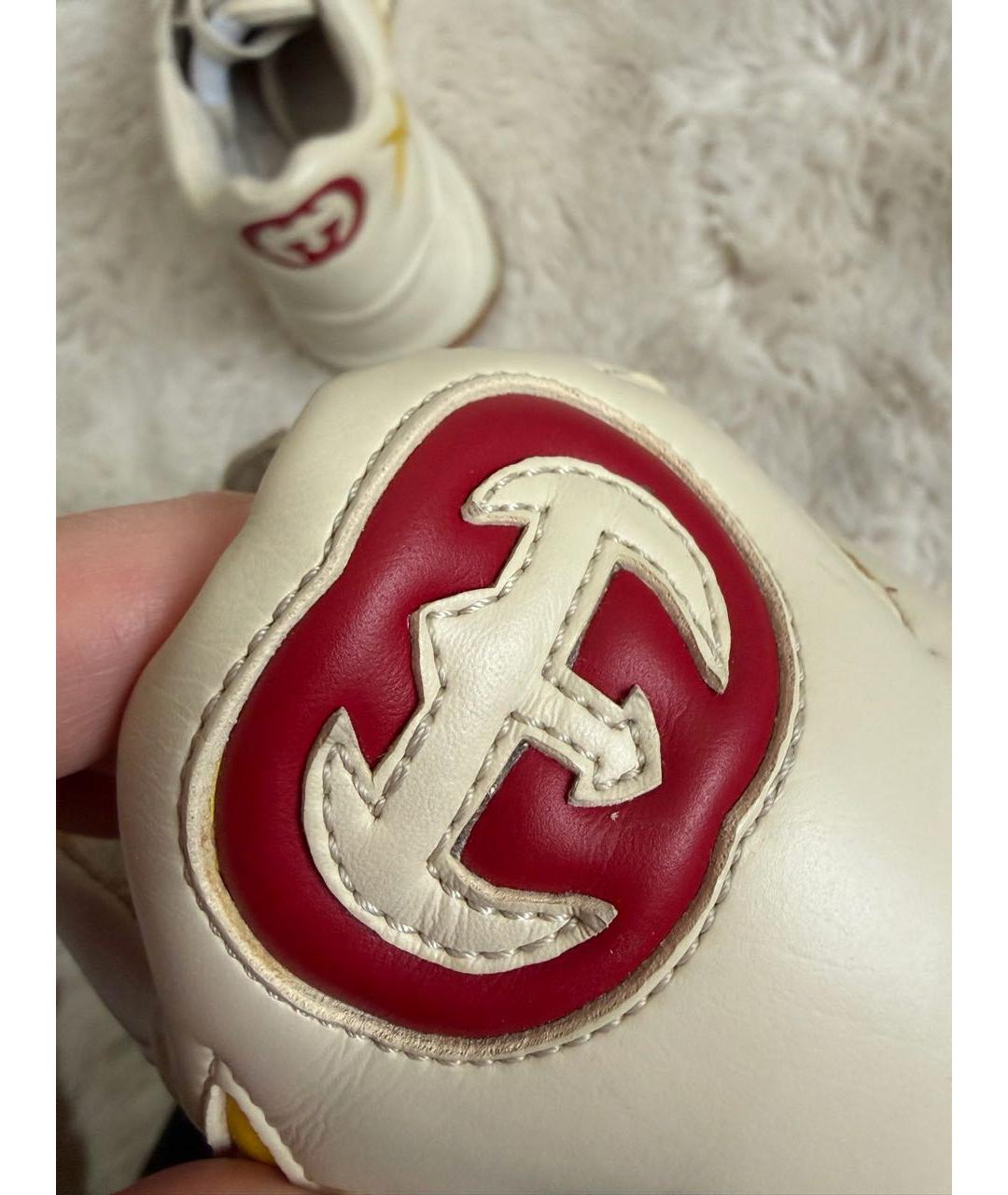 GUCCI Бежевые кожаные кроссовки, фото 8