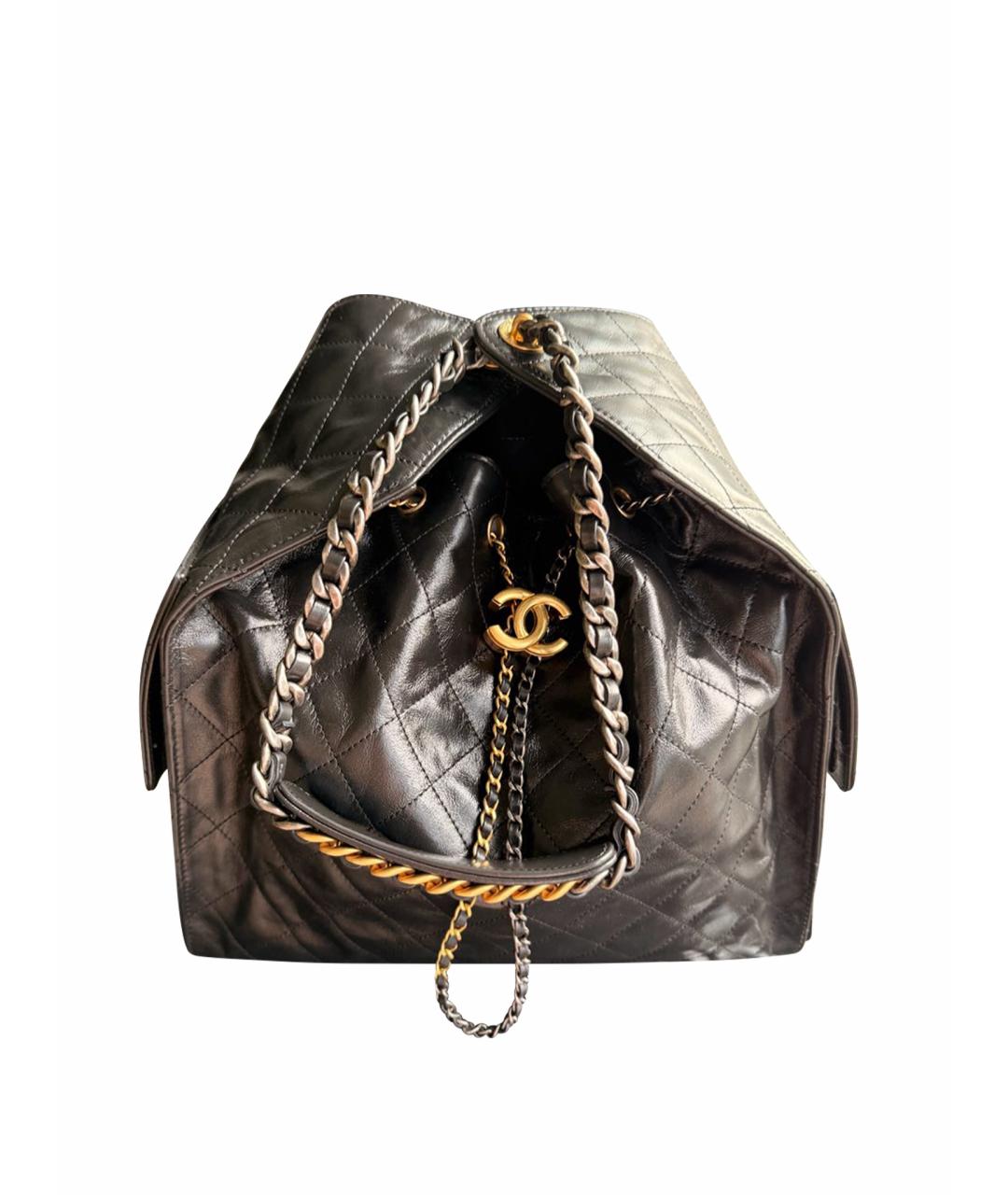 CHANEL Черная кожаная сумка с короткими ручками, фото 1