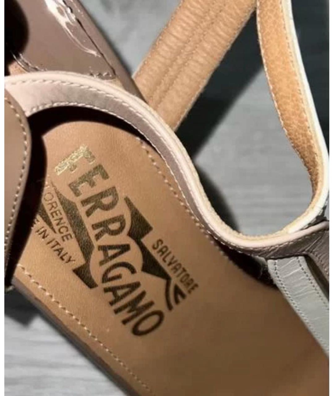 FERRAGAMO Бежевые кожаные босоножки, фото 3