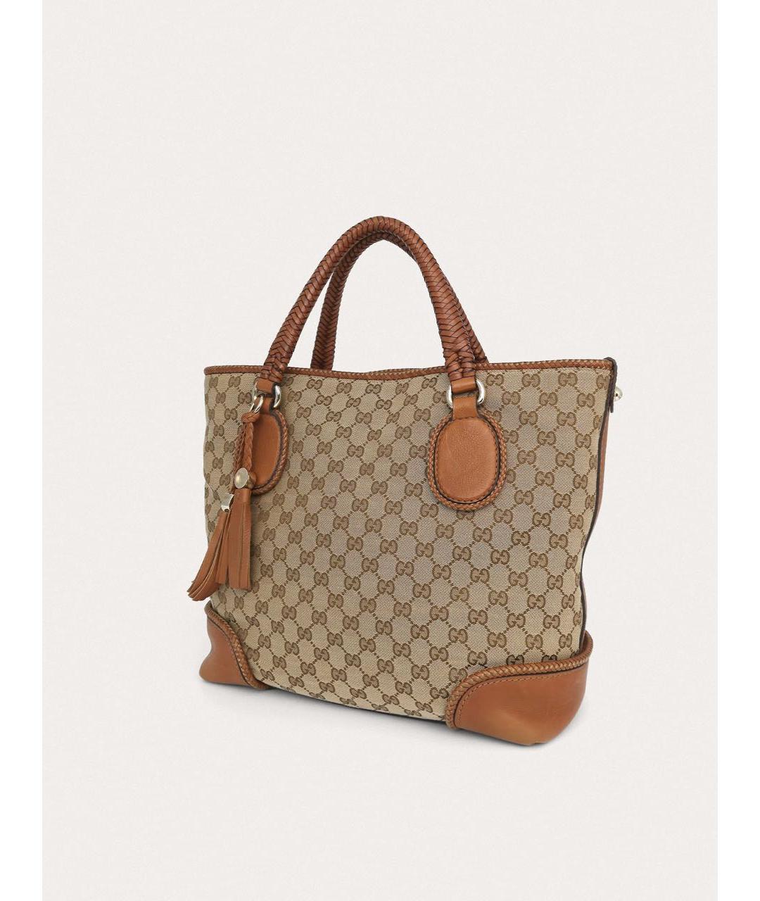 GUCCI Бежевая тканевая сумка с короткими ручками, фото 2