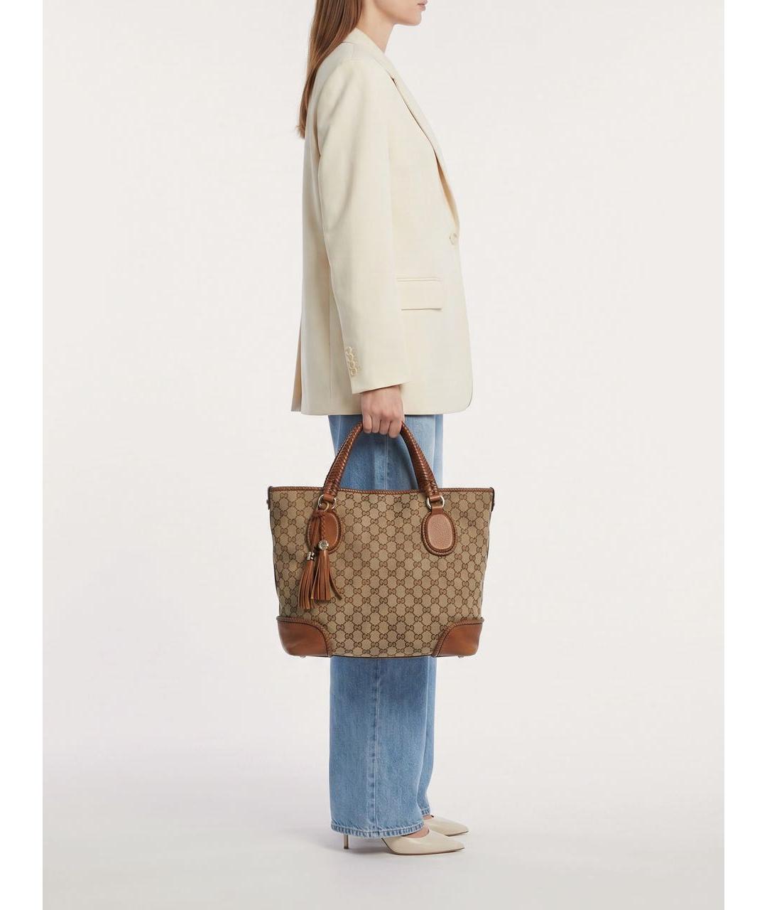 GUCCI Бежевая тканевая сумка с короткими ручками, фото 8