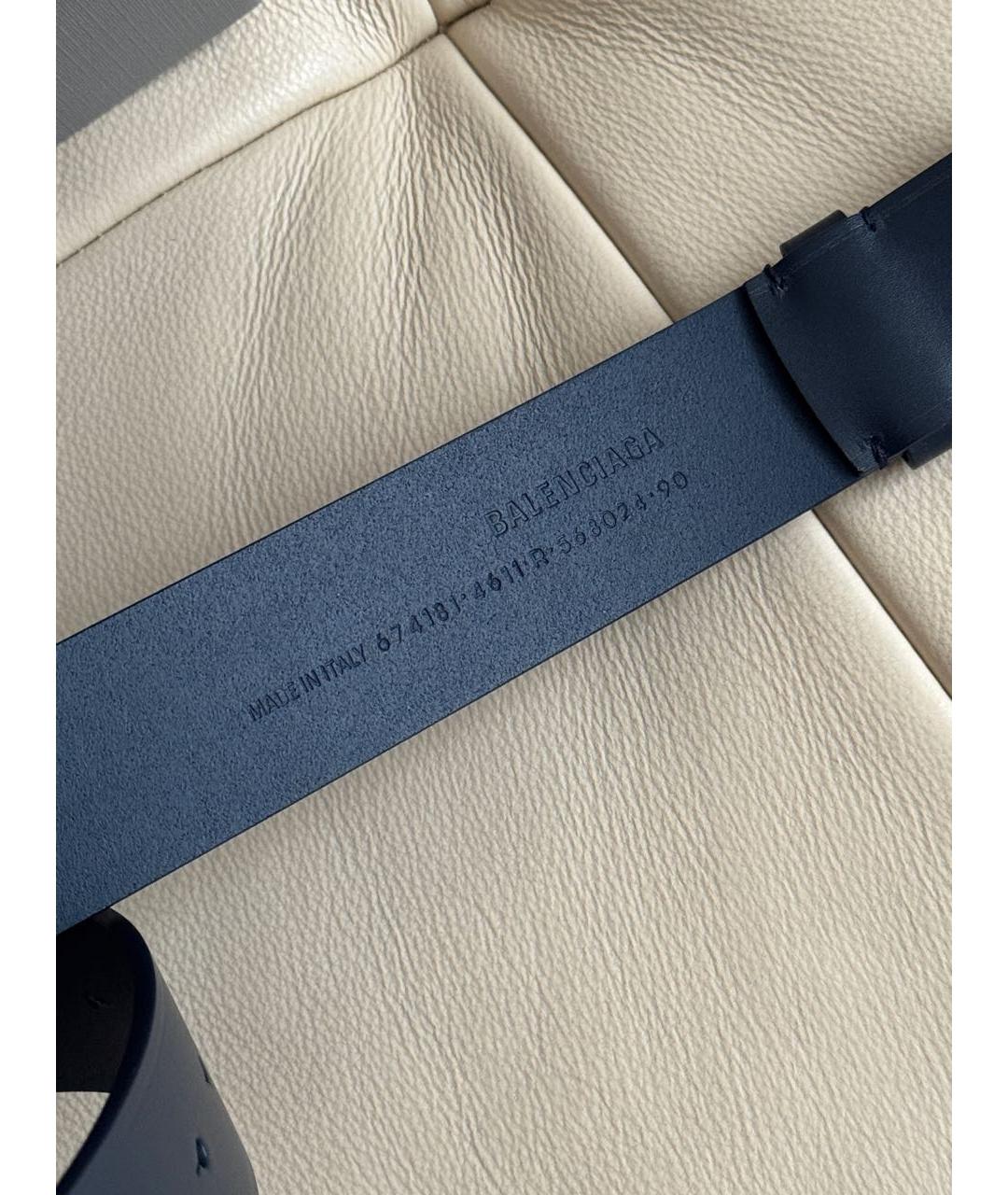 BALENCIAGA Темно-синий кожаный ремень, фото 4